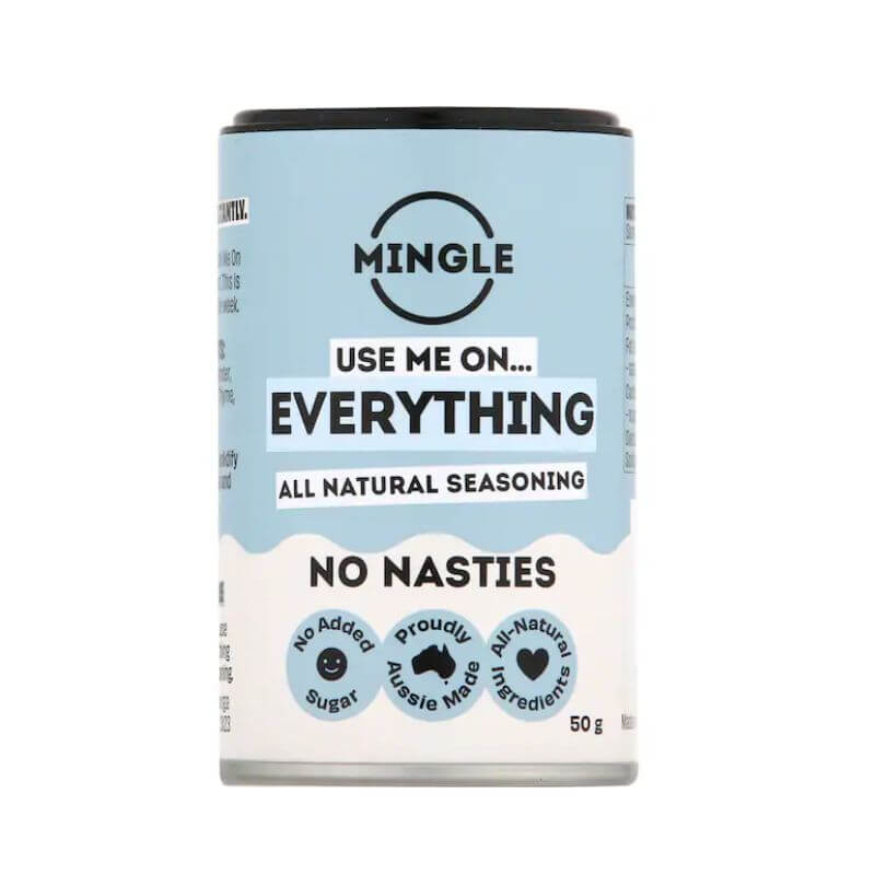 Mingle Use Me On Everything Seasoning 50gm, featured in the Joy Wholefoods online store.
