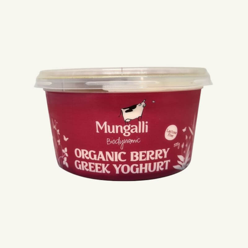 Mungalli Creek Dairy BioDynamic Organic Yoghurt Greek Mixed Berry 375gm, featured in the Joy Wholefoods online store.