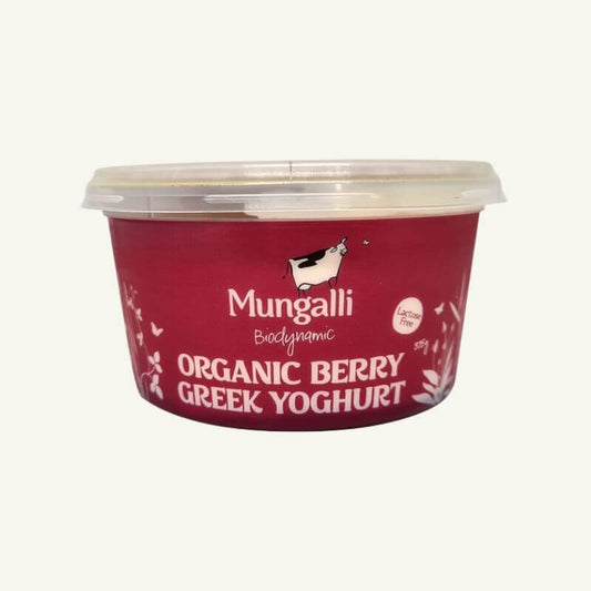 Mungalli Creek Dairy BioDynamic Organic Yoghurt Greek Mixed Berry 375gm, featured in the Joy Wholefoods online store.