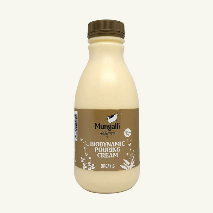 Mungalli Creek Dairy Biodynamic Organic Pouring Cream Lactose Free 500ml, featured in the Joy Wholefoods online store.