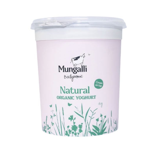 Mungalli organic yogurt container on a white background