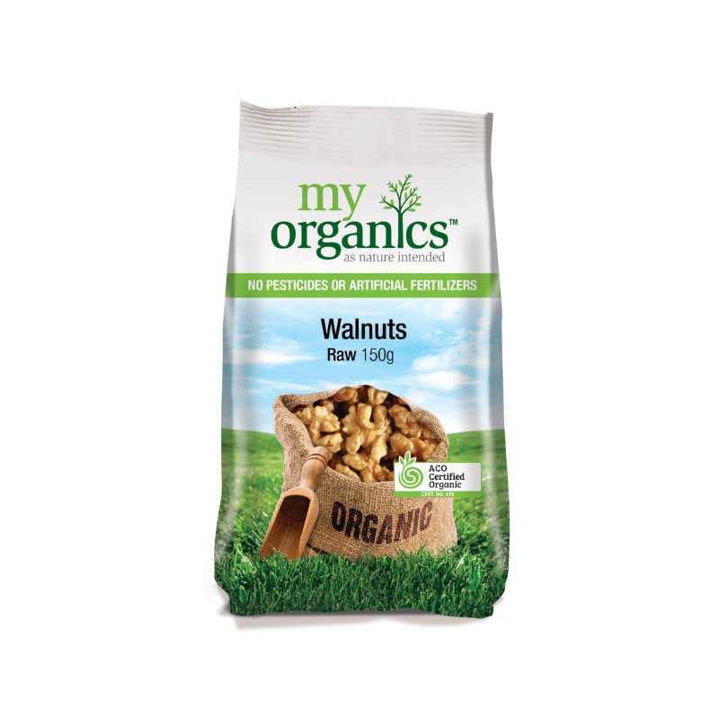 MyOrganicsWalnutsRaw150gm, featured in the Joy Wholefoods online store.