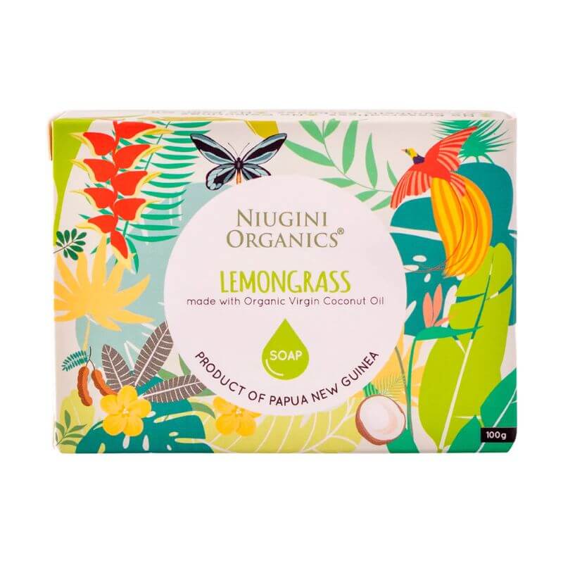 Niugini Organics Coconut Oil Soap Lemongrass 100gm, featured in the Joy Wholefoods online store.