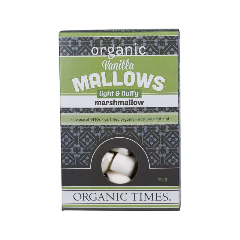 Organic Times Vanilla Marshmallows 100gm, featured in the Joy Wholefoods online store.