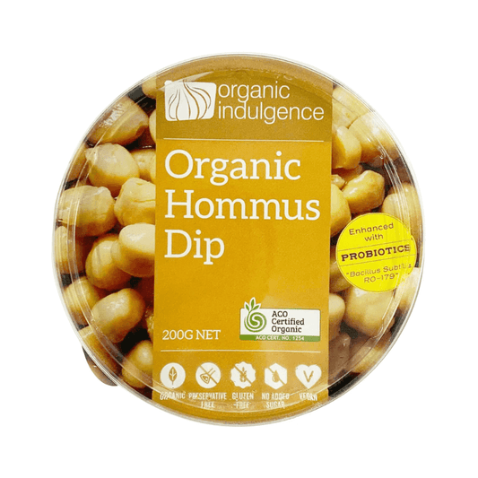 OrganicIndulgenceHommus200gm, featured in the Joy Wholefoods online store.