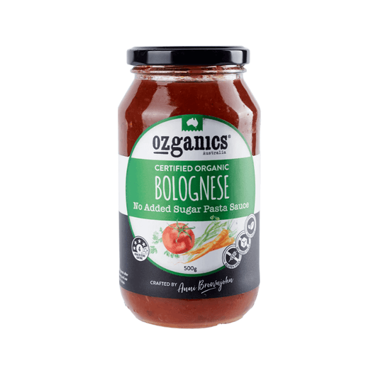 OzGanics Certified Organic pasta sauce bolognese 500gm, featured in the Joy Wholefoods online store.