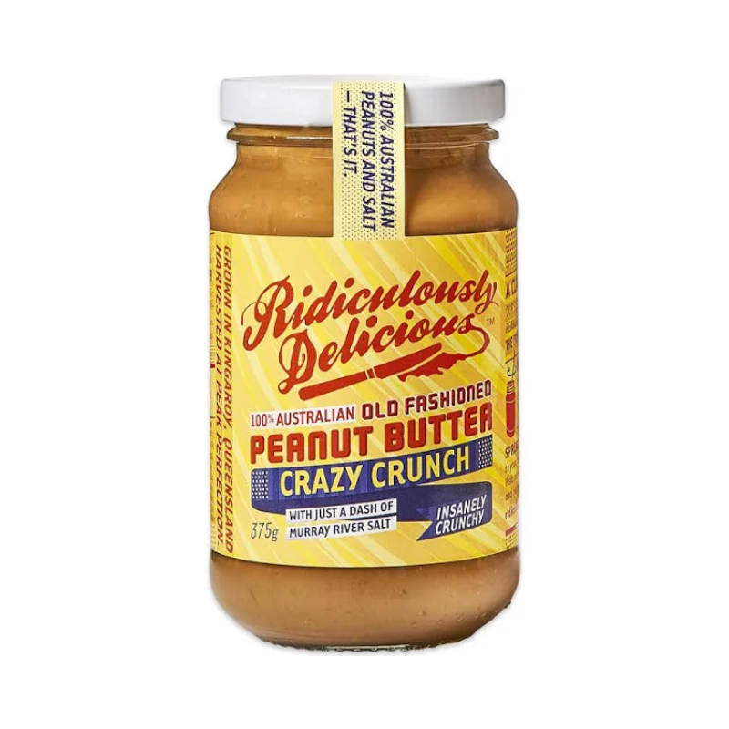 Ridiculous Delicious Peanut Butter Crazy Crunch 375gm, featured in the Joy Wholefoods online store.