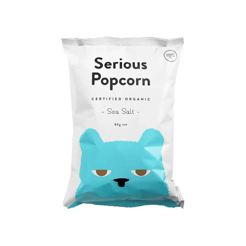 Serious Popcorn Sea Salt 80gm, featured in the Joy Wholefoods online store.
