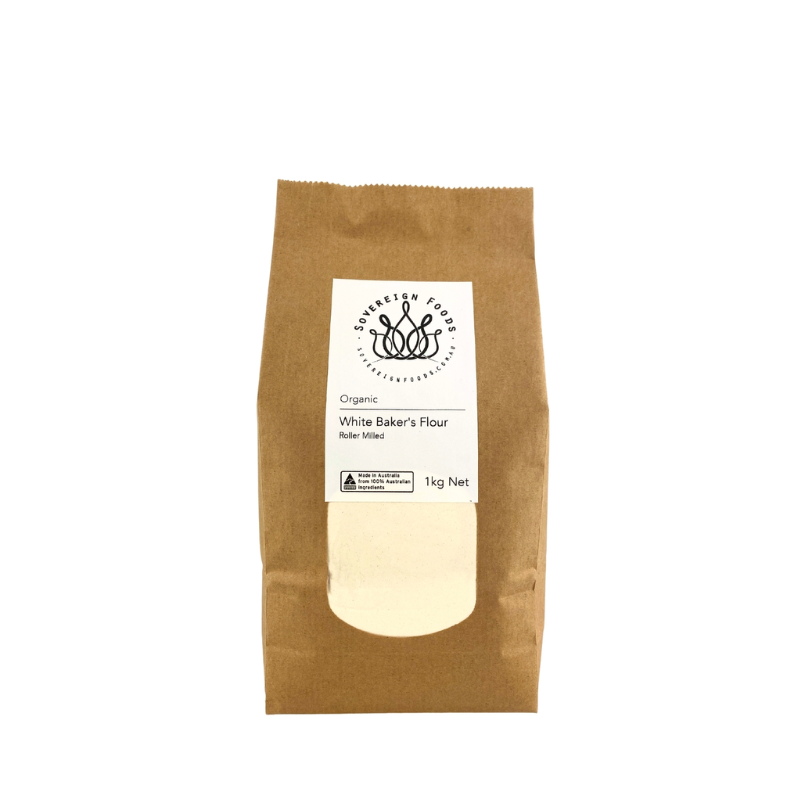 Sovereign Foods White Bakers Flour Organic 1kg, featured in the Joy Wholefoods online store.