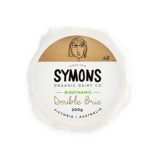 SymonsOrganicDairyBioDynamicDoubleBrie200gm, featured in the Joy Wholefoods online store.