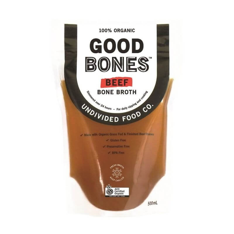 Undivided Food Co Good Bones Beef Bone Broth 500ml, featured in the Joy Wholefoods online store.