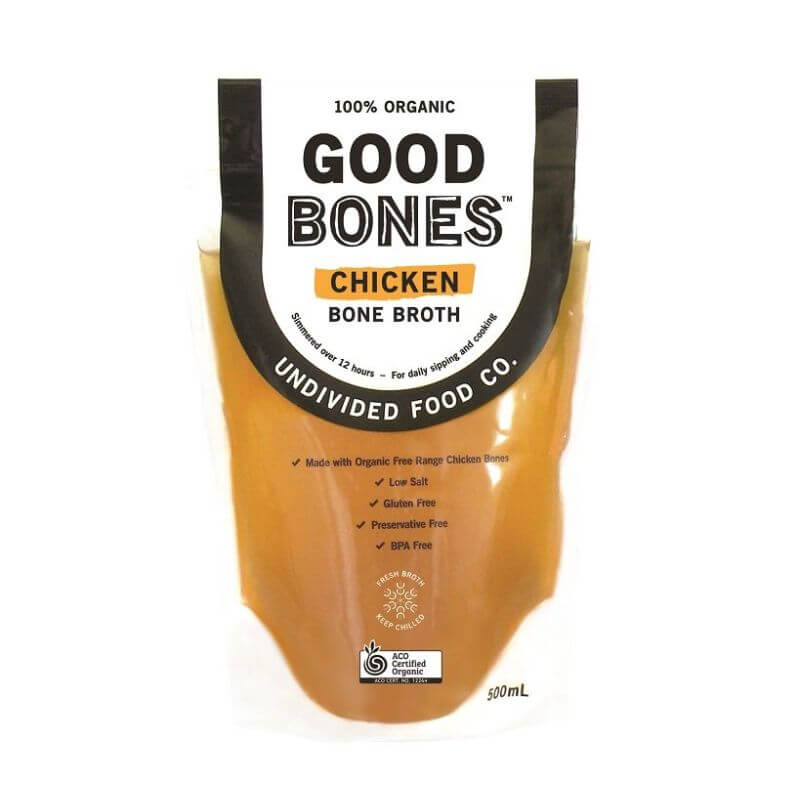 Undivided Food Co Good Bones Chicken Bone Broth 500ml, featured in the Joy Wholefoods online store.