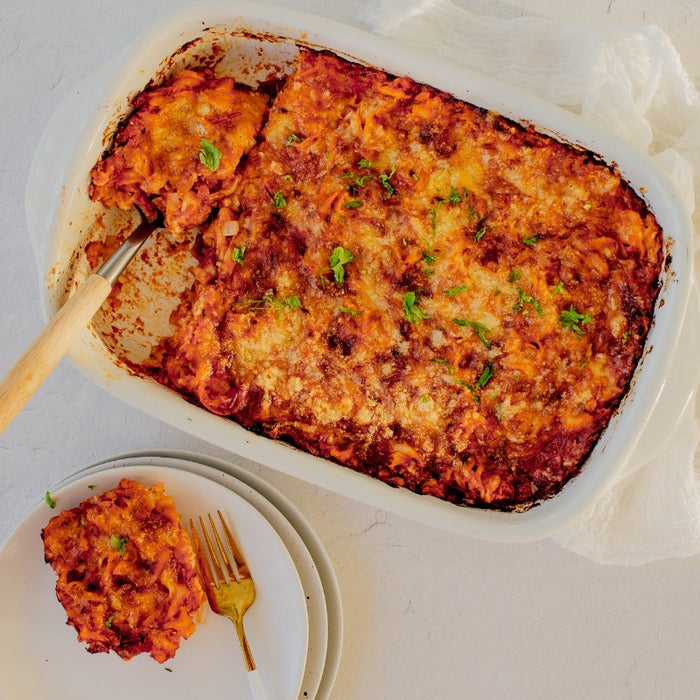 Veggie Loaded Pasta Bake, featured in the Joy Wholefoods online store.