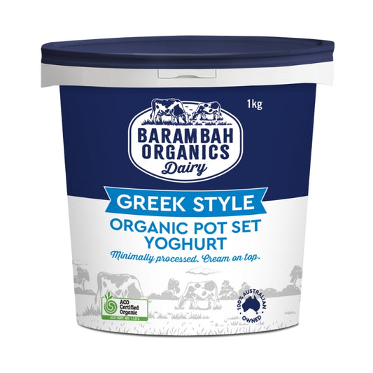 Barambah organics plain greek style yoghurt 1kg, featured in the Joy Wholefoods online store.