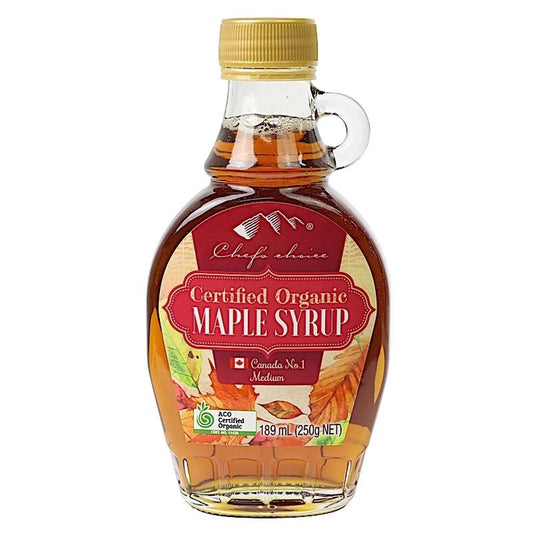 Chefs choice organic maple syrup spray free, featured in the Joy Wholefoods online store.