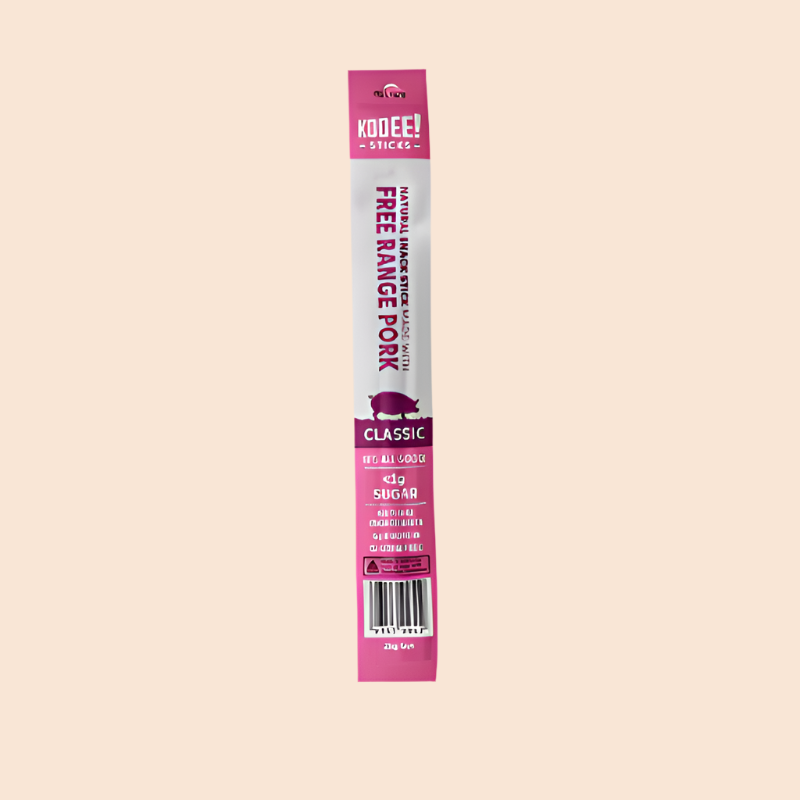 Kooee sticks organic pork classic 25g, featured in the Joy Wholefoods online store.