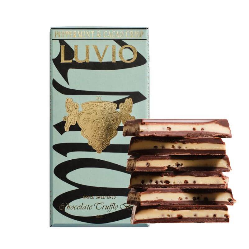 Luvio by loco love block peppermint cacao crisp, featured in the Joy Wholefoods online store.