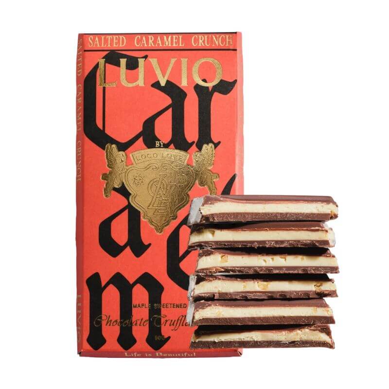 Luvio by loco love block satled caramel crunch, featured in the Joy Wholefoods online store.