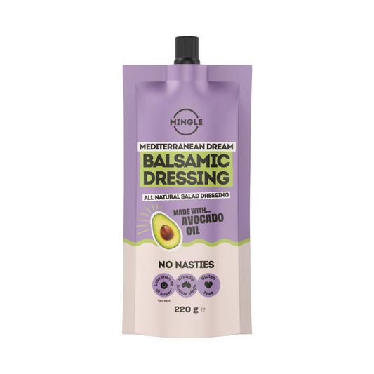Mingle Balsamic Dressing packaging on a white background