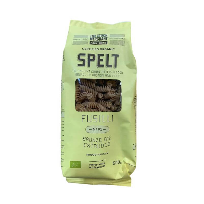The stock merchant spelt spirals pasta 500gm, featured in the Joy Wholefoods online store.