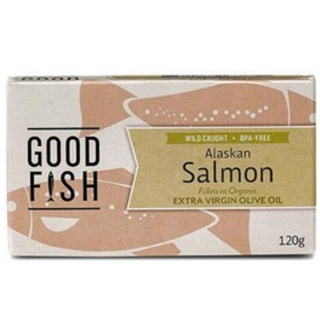 Good Fish Alaskan Salmon Extra Virgin Olive oil Brisbane, stocked at Joy Wholefoods, organic and spray free.