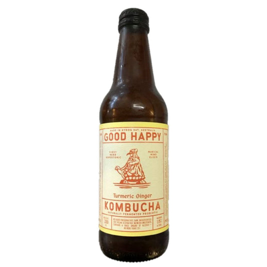 Good Happy Ginger Turmeric Kombucha Brisbane, part of the Joy Wholefoods organic range.
