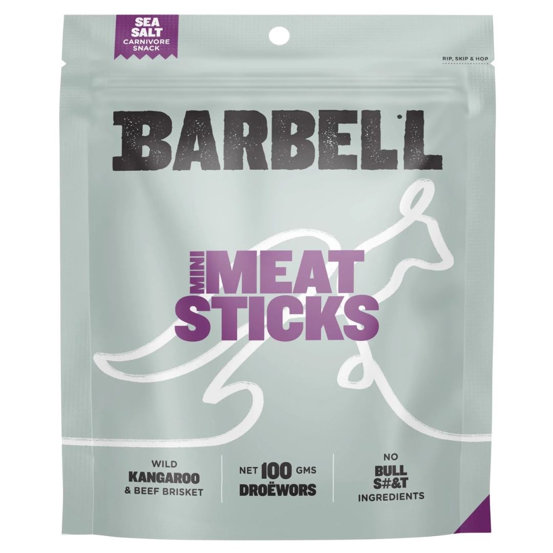 Barbell foods mini meat sticks sea salt Brisbane, available from Joy Wholefoods.