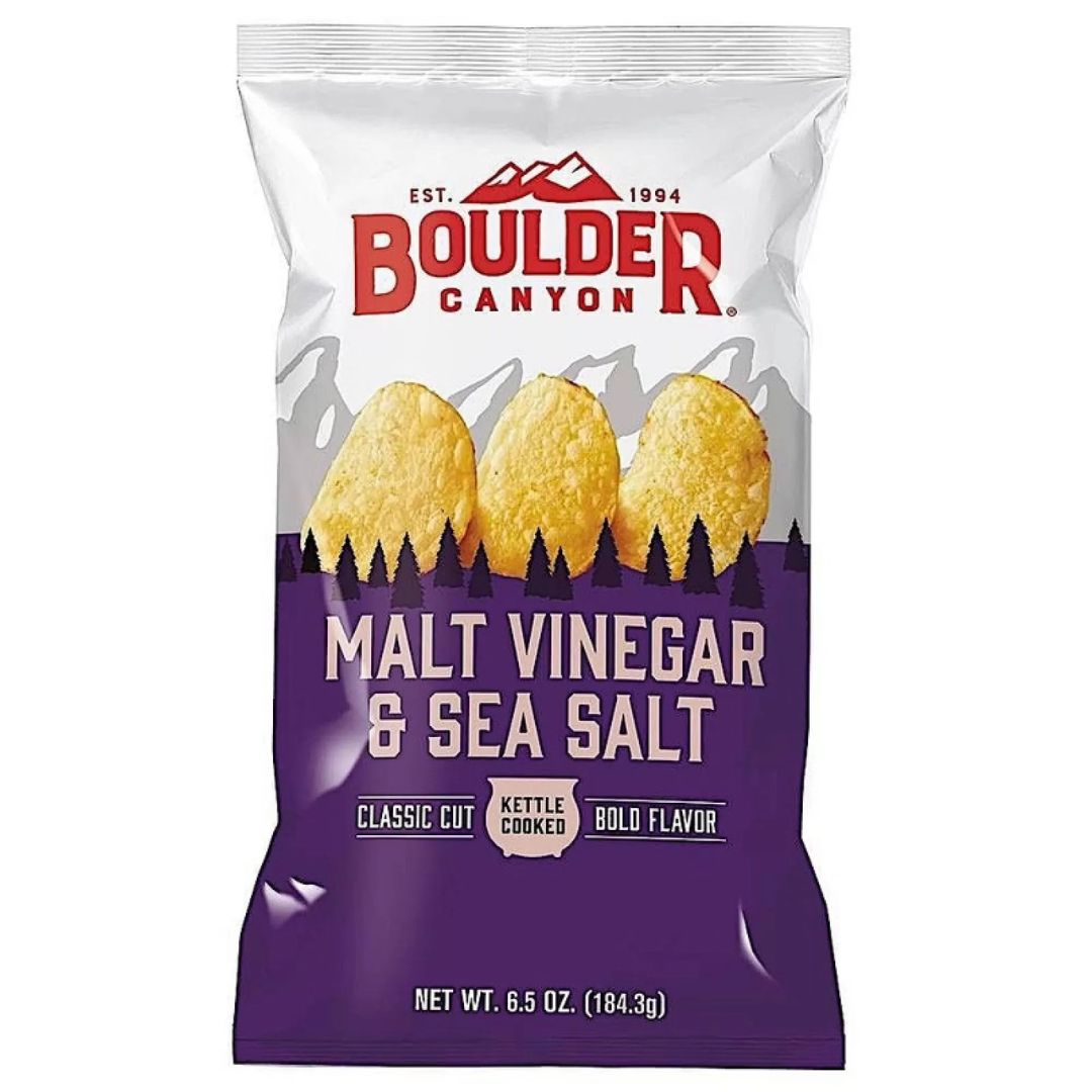 Boulder canyon malt vinegar sea salt potato chips Brisbane, from the Joy Wholefoods range.