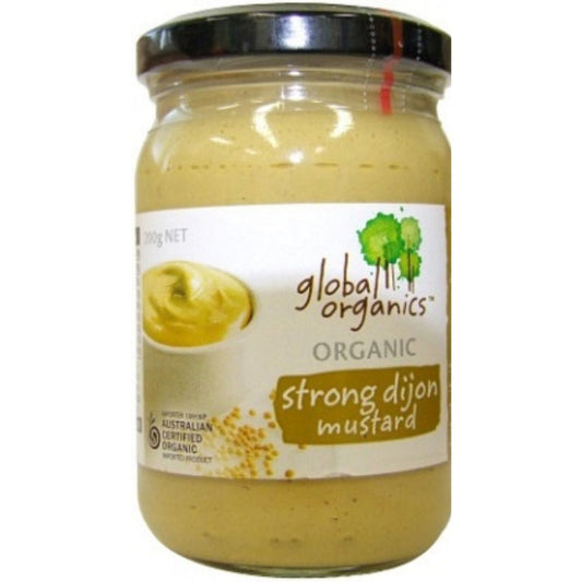 Global organics strong dijon mustard Brisbane, stocked at Joy Wholefoods, organic and spray free.