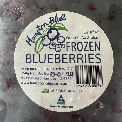 Hampton blue frozen blueberries organic Australian Brisbane, part of the Joy Wholefoods organic range.