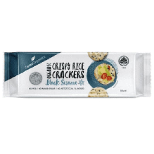 Organic original rice crackers ceres Black sesame, available from Joy Wholefoods.