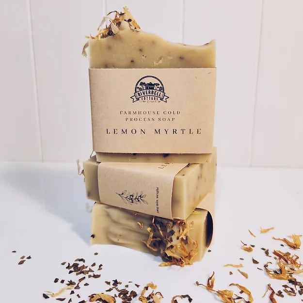 Riverbell cottage farmhouse cold pressed soap lemon myrtle Gold Coast, part of the Joy Wholefoods organic range.